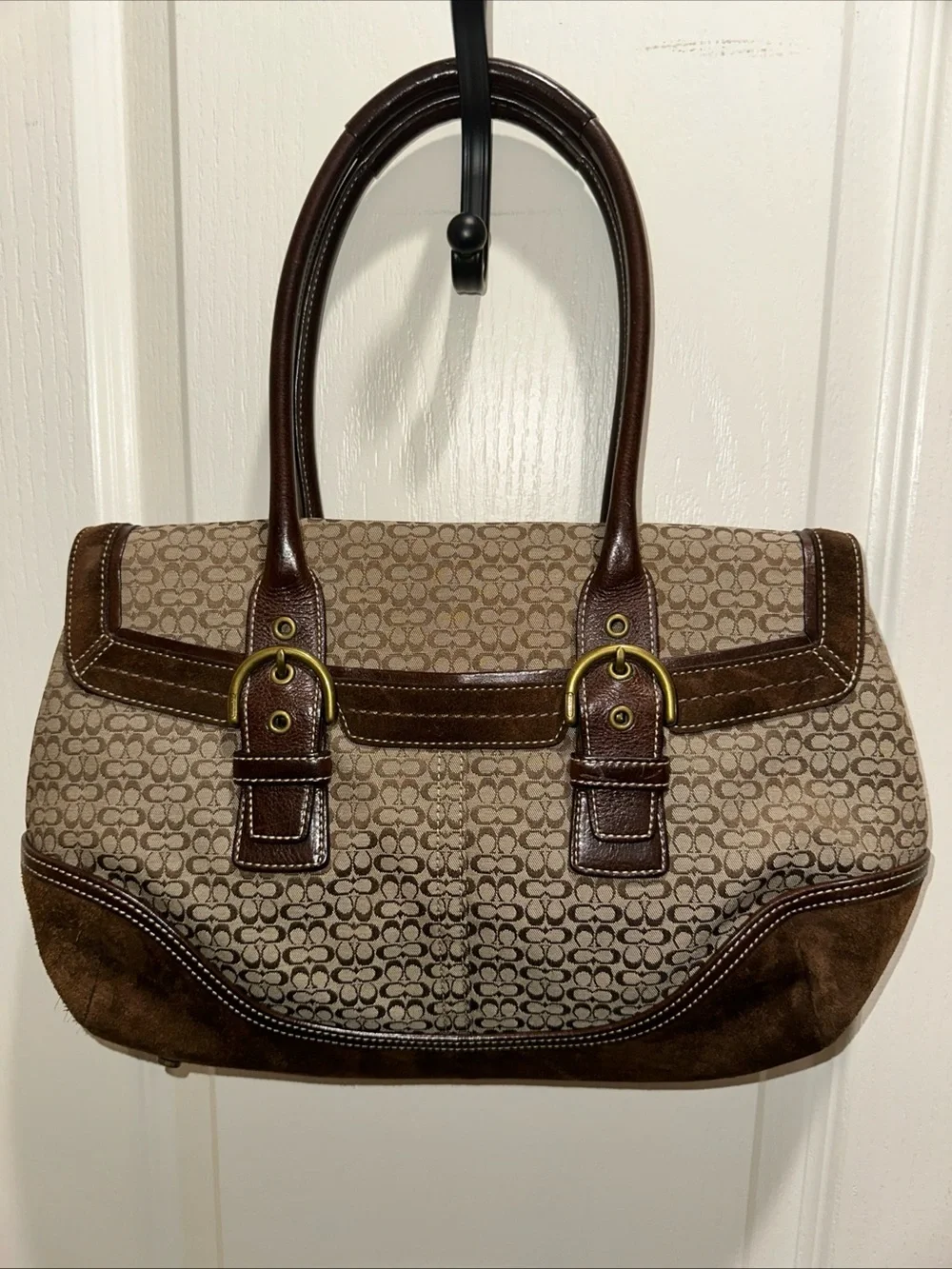 VTG Y2K Coach Purse 7080 Hampton Brown Tan Soho Handbag Signature Leather Buckle